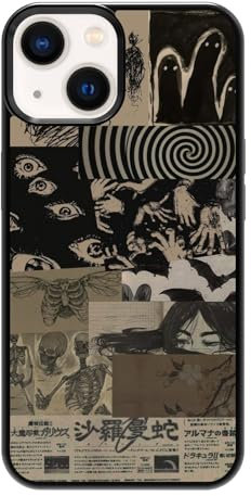 qizjio Vintage Japanese Phone Case Shockproof Protective Dark Aesthetic Collage Anime Phone Cases for iPhone 14 Plus