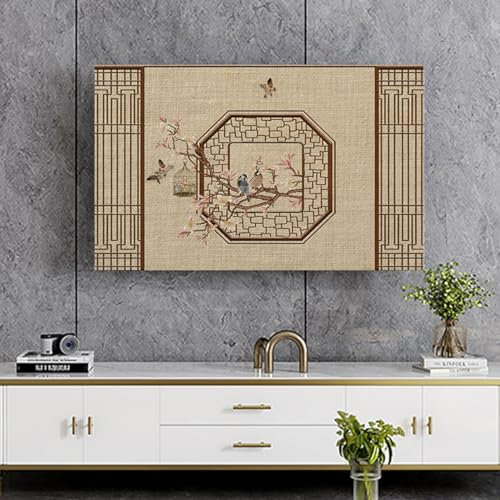 Light Luxury Style Farmhouse TV Cover TV Dust Cover Cloth For Bedroom Wall Mounted TV Covers For Desktop Mounted LCD LED HD Monitor Protective Cover(Size:40-43IN(W100xH59CM),Color:C)