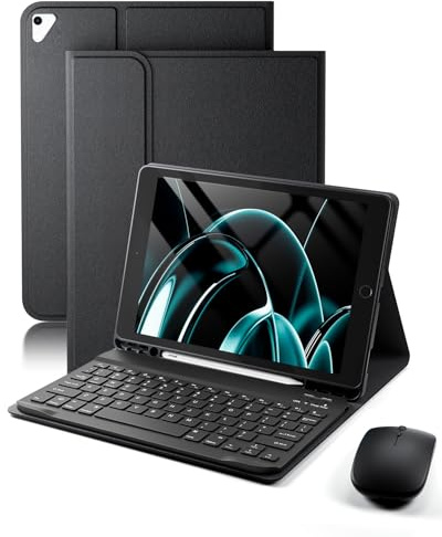 Keyboard Case for iPad 9.7 inch, iPad 6th Generation (2018), iPad 5th Gen (2017), iPad Air 2 (2014), - Mouse and Detachable Keyboard for iPad Pro 9.7, Slim Case with Pen Holder, Auto Sleep/Wake-Black