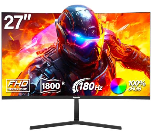 Gawfolk 27 Inch Curved Gaming Monitor, 144Hz/180Hz Full HD 1080P PC Monitor, Frameless 1800R Computer Screen with Freesync and Eye-Care Technology, Wall Mountable, Dp, H Port