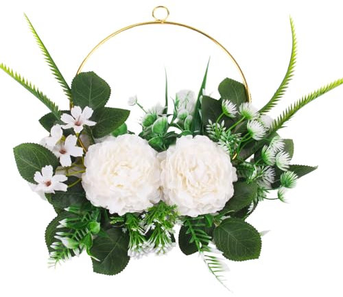 XIAQICA Ghirlanda Primaverile per Porta D'Ingresso Camelia Decorazione Floreale Artificiale 51 x 30 cm Ghirlanda Porta Ingresso Ghirlanda Decorativa Fiori Artificiali per Pareti Finestre Interni
