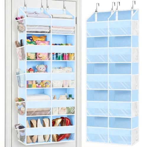 Ofiray-home Over the Door Organiser with 5 Tiers and 10 Compartments, Extra Large Hanging Door Storage with 4 Hooks, 36kg Weight Capacity, Bedroom Wardrobe or Nursery Nappy & Toy Storage – Blue