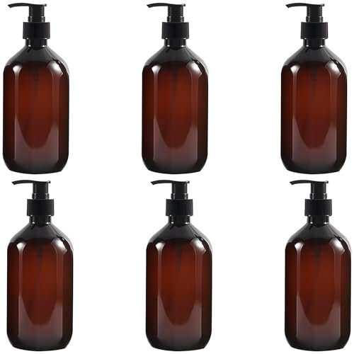 MAHIONG 6 Pack 500ml Pump Bottle Dispenser, Plastic Soap Dispenser Bottle with Pump, Hand Soap Dispenser, Empty Refillable Shampoo Bottles for Storing Shampoo, Shower Gel