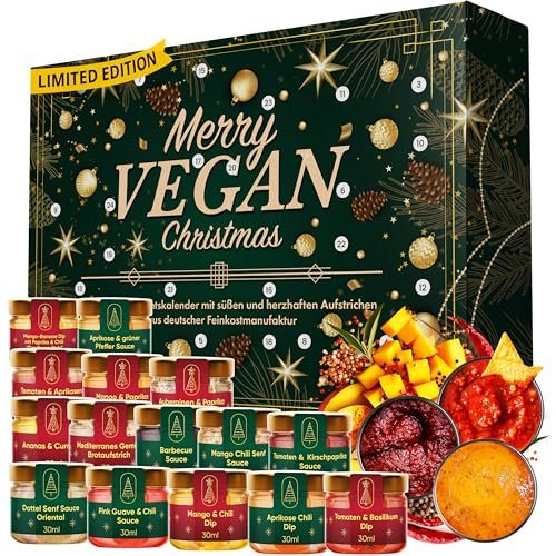 Adventskalender vegane Aufstriche 2025 mit 24 köstlichen und abwechslungsreichen veganen Aufstrichen in Gläsern, Weihnachtskalender Geschenkset