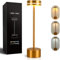 VKH Lampada da tavolo LED senza fili e portatile, regolabile con controllo touch, 3 tonalità di luce, design moderno con corpo metallico per comodino, terrazzo o campeggio – Oro