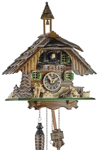 Eble Kuckucksuhr Kuckuckuhr Echtholz NEU batteriebetriebenes Quartzwerk Musik Kuckuckruf Kuckucksuhr Erzgebirge Quarz Laufwerk mit Musik 33cm- 29130