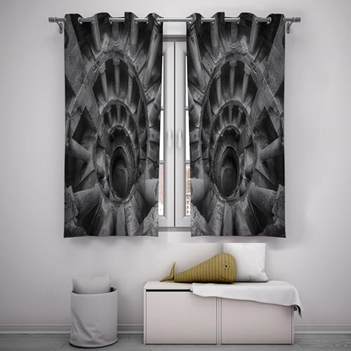 LANDOCROWN Retro Maze Wendeltreppe Schiebetür Vorhang Industrial Style Öse Verdunkelung Thermovorhänge für Schlafzimmer Wohnzimmer 2X B150 x H190 cm