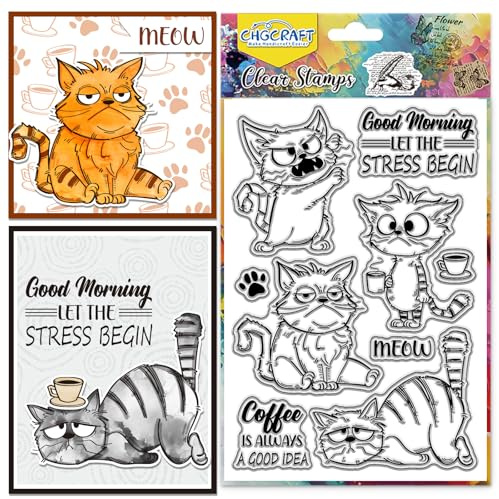 CHGCRAFT Druck Katze Muster Clear Stempel Kaffeetassen Pfotenabdruck Transparentes Prägestempel Silikon Stempel Siegel für DIY Scrapbooking und Kartenherstellung Papier Handwerk Dekor 6,3 × 4,3 Zoll