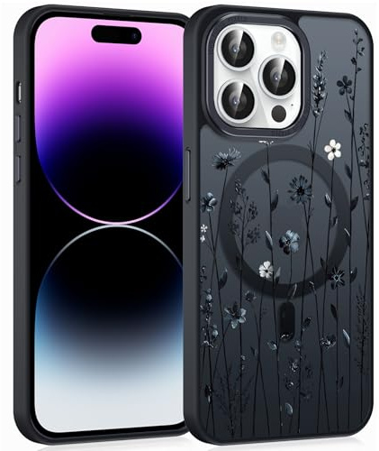 Knrlqim Magnetische Handyhülle für iPhone 14 Pro Max Hülle, Kompatibel mit MagSafe, Aesthetic Blumen Muster Transluzente Mädchen Case, Matte PC Dünn TPU Bumper Schutzhülle Cover - Blumen 1(6,7