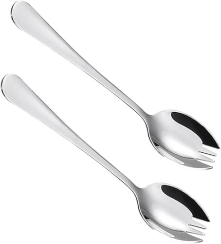 2-Pcs Stainless Steel Sporks – Long Handle Multifunction Utensils for Camping, Travel, Office Lunch – Reusable Fork-Spoon Combo for Eating on The Go