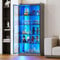Gurexl Vitrine mit LED Beleuchtung und Intelligente Sensorik,Glasvitrine Stehend mit Höhenverstellbaren Böden,Acryl Vitrine mit 5 Böden Standvitrine,für Wohnzimmer,Schlafzimmer,Büro,Grau