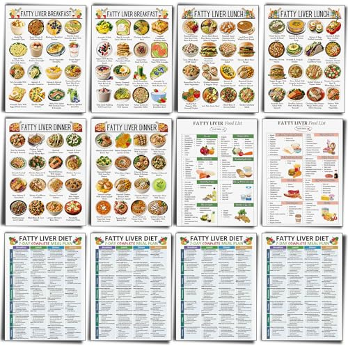Sinload 12 Pcs Fatty Liver Food Chart Poster Diet Grocery List Meal Plan Health Diet for Kitchen Room Decor