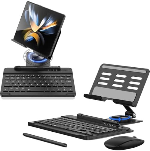 Juego de soporte y mouse inalámbrico Bluetooth para Samsung Galaxy Z Fold 7, soporte de escritorio plegable ajustable con bolígrafo compatible con Samsung Galaxy Z Fold 7 (negro)