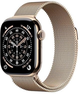 Apple Watch Series 11 GPS + Cellular, Cassa 42 mm in titanio color oro con Loop in maglia milanese color oro - Misura unica