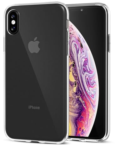 LoeoeL for iPhone X/XS Phone Case Liquid Silicone, Cute Girly Thin Ultra Slim Jelly Soft Rubber Gel Protective Glossy Hard Plastic Case, Plain Solid Color Cover for Women Girl, Clear