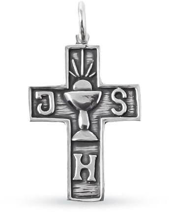 Inmaculada Romero IR Croix pendentif Pendentif Calice JHS en argent massif 925, 32 mm. Gravure incluse dans le prix - Personnalisable - GRAVURE INCLUSE DANS LE PRIX