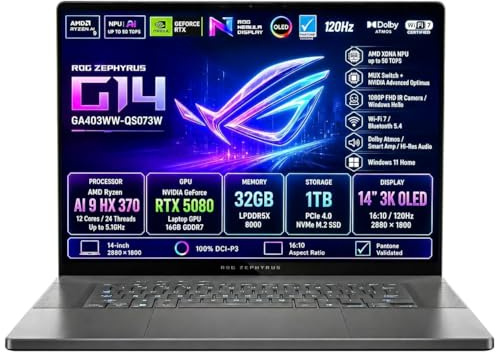ASUS ROG Zephyrus G14 OLED GA403WW-QS073W AMD Ryzen AI 9 HX 370 32GB NVIDIA GeForce RTX 5080 SSD 1TB 14'' 3K Win11