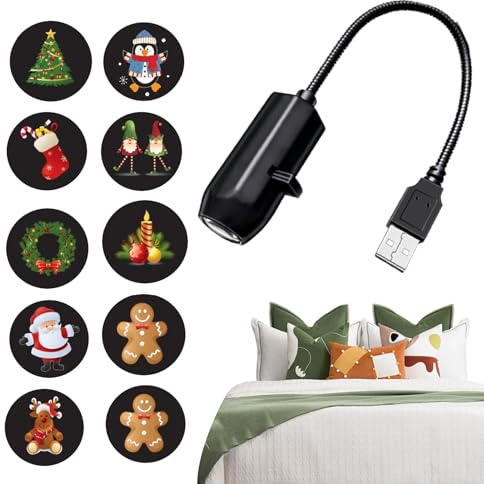 Weihnachts LED Projektor Beleuchtung - USB Weihnachtsparty-Dekoration mit 10 Mustern,Jahreszeitliche Dekoration für Erntedankfest Feiertag Geburtstag Büros Zuhause Klassenzimmer | für Schreibtisch Zim