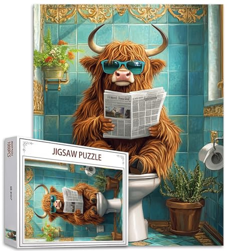 1000 Piece West Highland Cattle Jigsaw Puzzles for Adults Animals Going Toilet Puzzles Interesting Puzzle Challenging Family Activity Games Colorful DIY Craft Puzzle for Home Decor Gifts 50×70cm