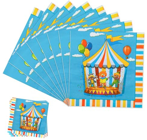 Servietten Karneval, Papierservietten mit Motiv Tanzende Clowns, Tischdeko Fasching, 16 Stück Papierservietten Bunt mit Ballons, für Karneval, Fasching, Kindergeburtstag, Party