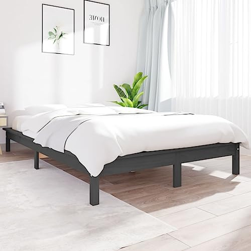 Yunovire Massivholzbett Grau 120x200 cm, Kiefernholz Bettrahmen Modern, Robustes Plattformbett für Schlafzimmer, Möbel