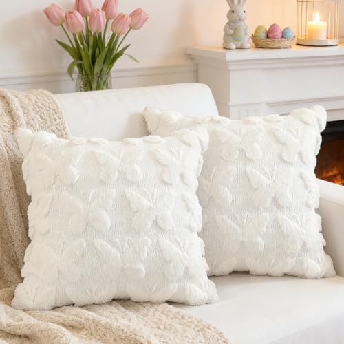 Shengruili 2 Stück Kissenbezug 40x40cm,Deko Kissen Wohnzimmer,Aesthetic Zierkissenbezüge,Weich Flauschige Aesthetic Plüschkissen,Deko Kissen für Sofa Sessel Zuhause Schlafzimmer