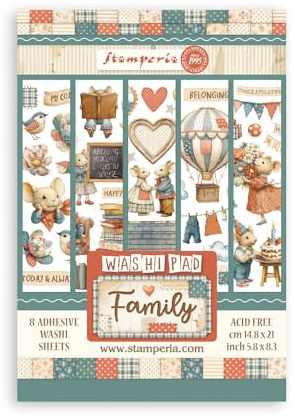 Stamperia - Washi Pad for Scrapbooks, Albums, Cards, Bullet Journals and More, Translucent and Easy to Cut, Acid Free, Perfect for Hobbies, Crafts, and Gifting (Family) (A5) (8 Sheets)