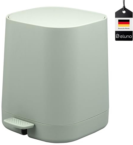 eluno Kosmetikeimer VALONA mit Soft-Touch Oberfläche, Treteimer 4,5 Liter Fassungsvermögen, Mülleimer mit Soft-Close Deckel, mit Kunststoffinneneimer für Bad und Küche, aus Kunststoff (Salbei)
