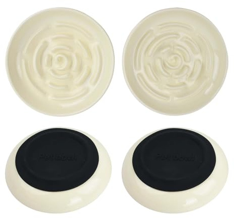 Lot de 2 Gamelle Chat Ceramique 15cm avec Tapis Silicone Antidérapant, Bol Chat Assiette Grande Capacité pour Eau et Croquettes, Gamelle Anti Glouton Chien Chats, Facile à Nettoyer, Résistant, Blanc