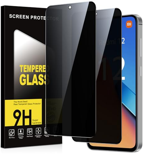 Xiltlly Protector Pantalla Privacidad para Xiaomi Redmi 12 4G/5G 2 Piezas,Anti Espía Cristal Templado,Anti-Espía Vidrio Película,9H Dureza,Anti-Arañazo,Sin Burbujas,Privacy Screen Protector