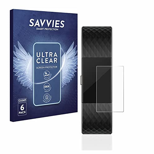 Savvies 6 Stück Schutzfolie für Fitbit Charge 2 Displayschutz-Folie Ultra-Transparent