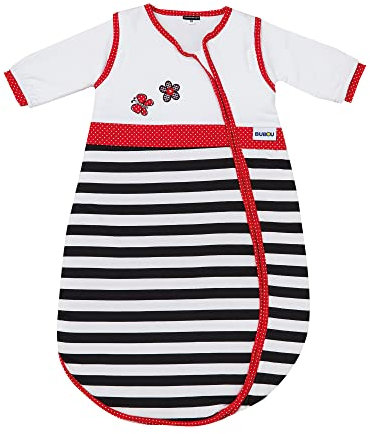 Gesslein Baby Schlafsack Bubou, Schlafsack mit Temperaturregulierung (langer Reißverschluss, 130), rot-schwarz-weiß mit Schmetterling Motiv