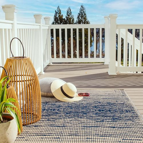 FAB HAB Outdoor-Teppich - wetterfest, farbecht, wendbar - recycelter Premium-Kunststoff - abstrakte Streifen - Terrasse, Balkon, Garten - Kunststoffteppich Brooklyn Blau, 240x300 cm