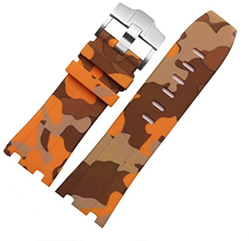 Richie strap 28 mm Gummi-Uhrenarmband im OEM-Stil für AP100 Audemars Piguet Royal Oak Offshore, Tarnfarben, Grün / Orange, Armband