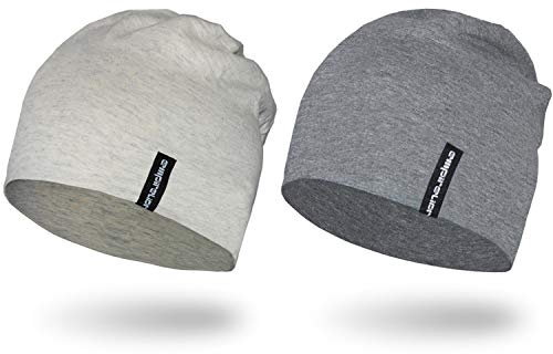 EMPIRELION 9 Leicht Stricken Mützen Hüte,Helm Liner Laufen Scheitelkäppchen Schlafen Kappen für Damen Herren (Sahne Melange+Mitte grau Melange)