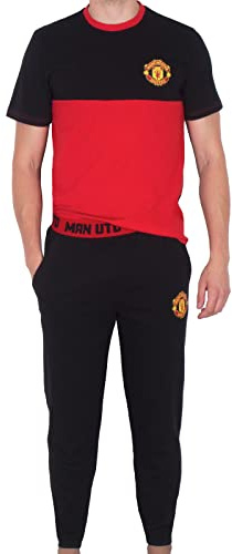 Manchester United FC Official Football Gift Mens Premium Long Pyjamas Black Med.