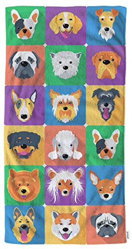 oFloral Handtücher mit Hundemotiv, flach, Baumwolle, verschiedene Arten von Hundegesichten, bequem, weich, für Badezimmer, Spa, Fitnessstudio, Yoga, Strand, Küche, Handtuch 38,1 x 76,2 cm