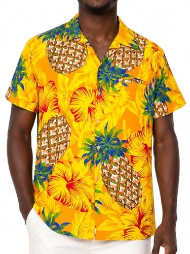 King Kameha Funky Hawaii-Hemd, Herren, Kurzarm, Pineapple-Hibiscus, Gelb, 3XL