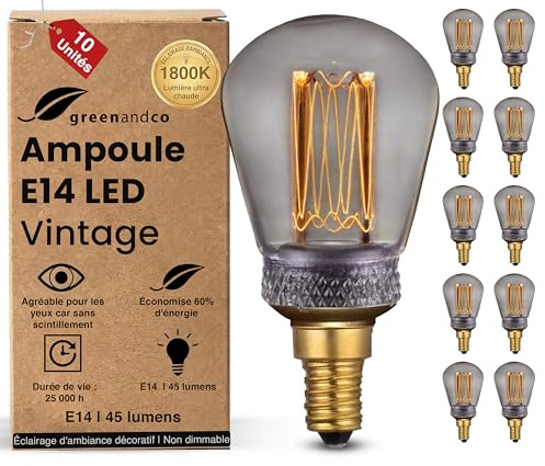 greenandco 10x Decorative LED Vintage Light Bulb | E14 ST45 | Smoke | 2W 45lm | 1800K Extra Warm White | 320° | 230V | Flicker Free | Not Dimmable