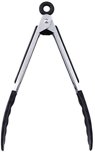Pubiao (12 / schwarz) -Küchenzange rutschfeste Handy Utensil Hitzebeständig Einfacher Griff zum Kochen, Servieren, Grillen, Buffet, Salat, EIS, Ofen