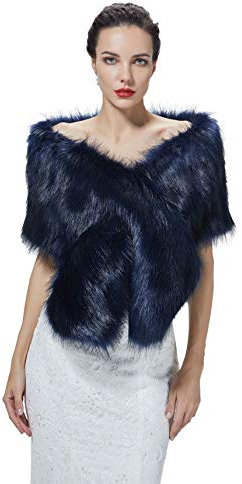 BEAUTELICATE Kunstpelz Schal Stola Bolero Damen Brautschal Wrap Jacke Mantel Winter Hochzeit Gatsby 1920er Jahre Kostüm (Dunkelblau mit Loch, Einheitsgröße)