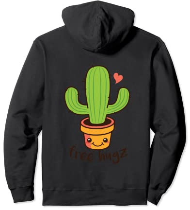 Backprint Free Hugs Kaktus Kakteen und Topfpflanzen Pullover Hoodie