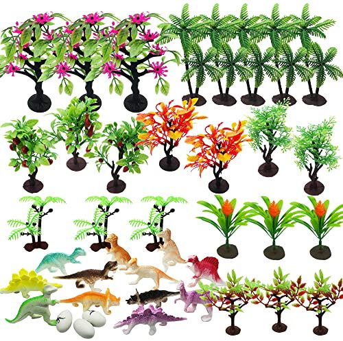 Cayway 24 Pz Alberi Modello Palme da Cocco Alberi Modellismo con 12 Pz di Dinosauro in Plastica, 3 Pz di Uova di Dinosauro per Decorazioni in Miniatura o Decorazioni per Torte