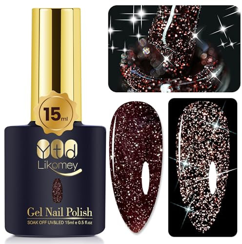 YTD Likomey UV Nagellack Glitzer,15ml Braun Gel Glitter,Sparkle Funkelnd Shellac Farbgel Nagellack,Reflective Holographisch Diamant Maniküre Herbst Winter Gel Nail Polish,SZ014