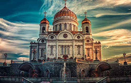 LHJOYSP Puzzle Game 1000 Teile Stadt Himmel Landschaft Sonnenuntergang Kathedrale Kirche Moskau Russland 75x50cm