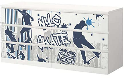 MyMaxxi | Klebefolie Möbel kompatibel mit IKEA Malm Kommode 6 Schubladen | Motiv Skate Skateboard | Möbelfolie selbstklebend | Dekofolie Tattoo Aufkleber Folie für Wohnzimmer und Kinderzimmer