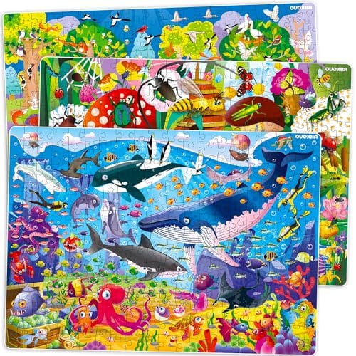 QUOKKA 300 Pieces Puzzles for Kids Ages 10-12 - 3X Set Floor Jigsaw Puzzles - Toy for Learning Ocean & Vimel & Bugs for 8-10 yo – Jigsaw Educational Game for Boy and Girl Ages 8-10-Year-Olds