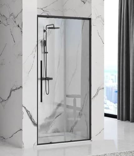 ECOLAM® Nischentür transparent Duschtür Duschabtrennung Schwarz Black 90 x 195 Echtglas Glas Schiebetür