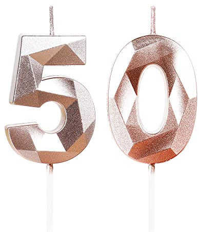 Rose Gold 50th Birthday Candles for Cake, Number 50 Candle for 50th Birthday Decorations, 3D Design Cake Topper Decor for Women Men Birthday Theme Party Weddings Anniversary Celebration Supplies