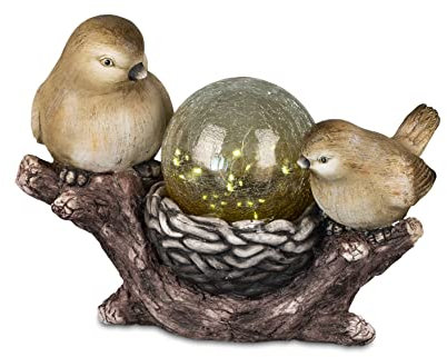 formano Vogelpaar auf AST 40cm mit LED-SOLARLICHT-Kugel aus Kunststein Deko Figur Garten Lampen Garten Deko